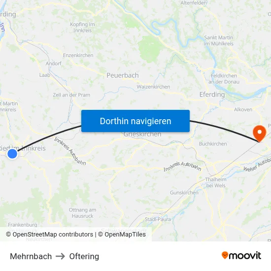 Mehrnbach to Oftering map
