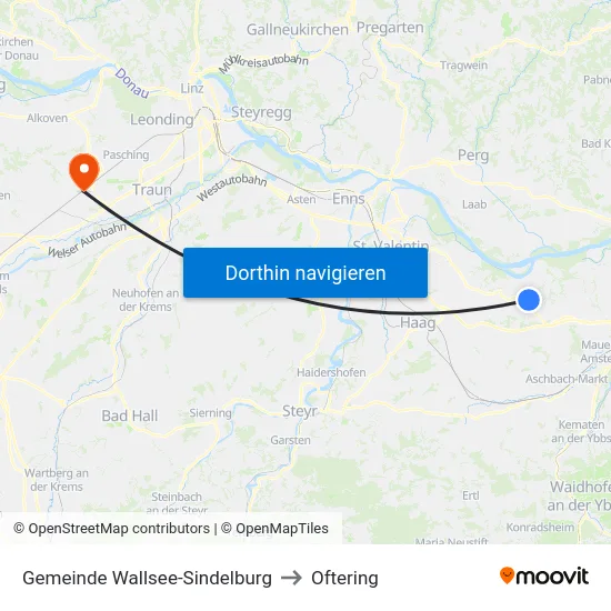 Gemeinde Wallsee-Sindelburg to Oftering map