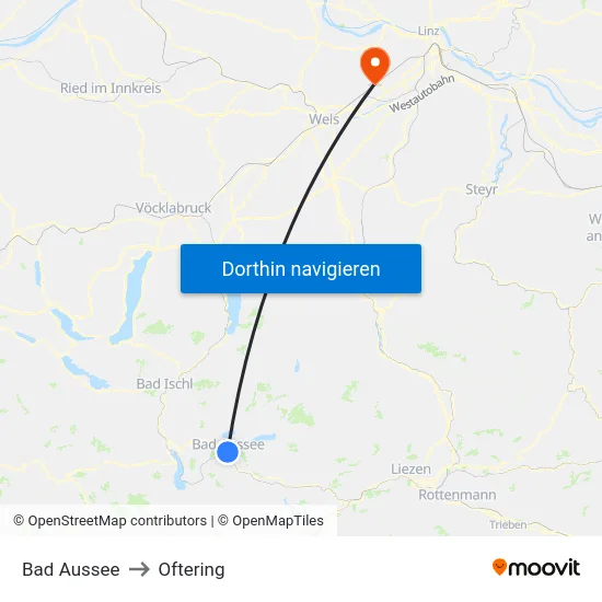 Bad Aussee to Oftering map