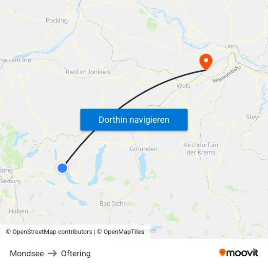 Mondsee to Oftering map