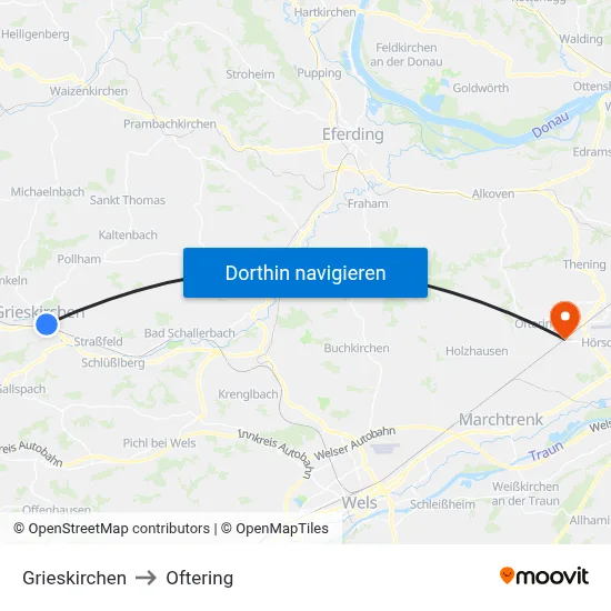 Grieskirchen to Oftering map