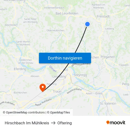 Hirschbach Im Mühlkreis to Oftering map
