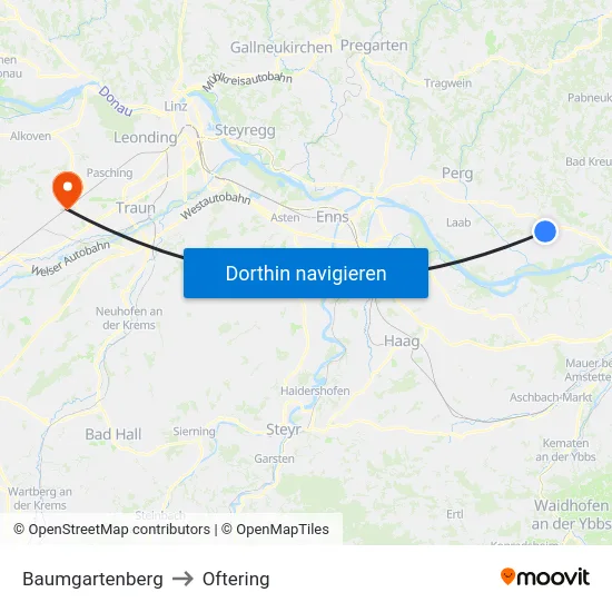 Baumgartenberg to Oftering map
