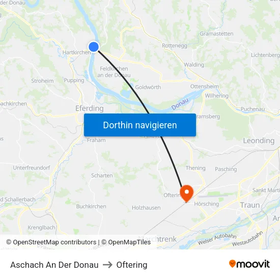 Aschach An Der Donau to Oftering map