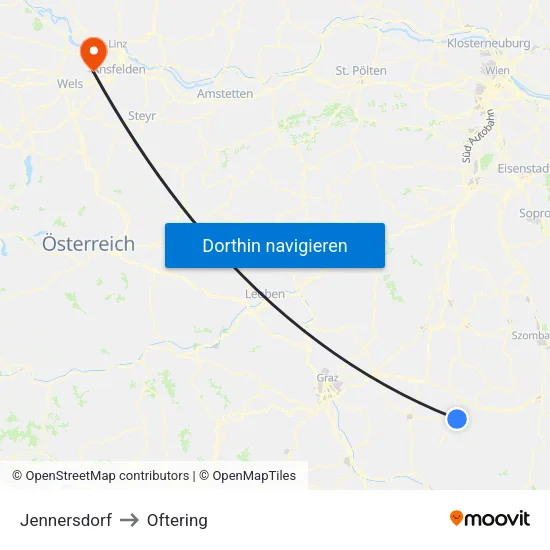 Jennersdorf to Oftering map