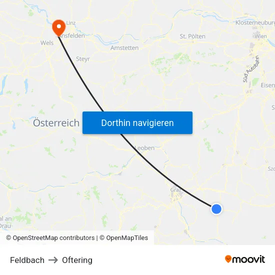 Feldbach to Oftering map