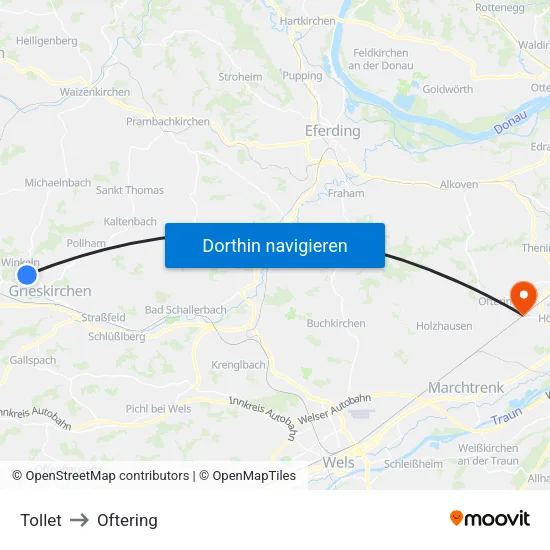 Tollet to Oftering map