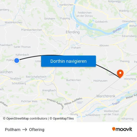 Pollham to Oftering map