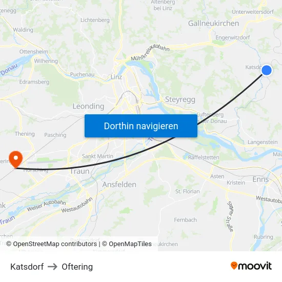 Katsdorf to Oftering map