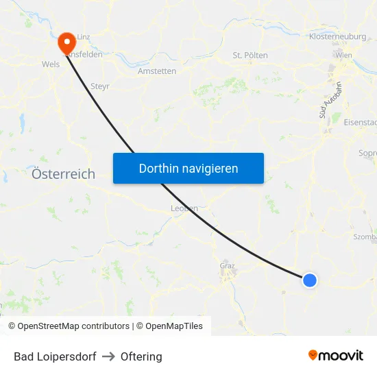 Bad Loipersdorf to Oftering map
