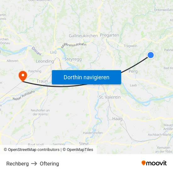 Rechberg to Oftering map