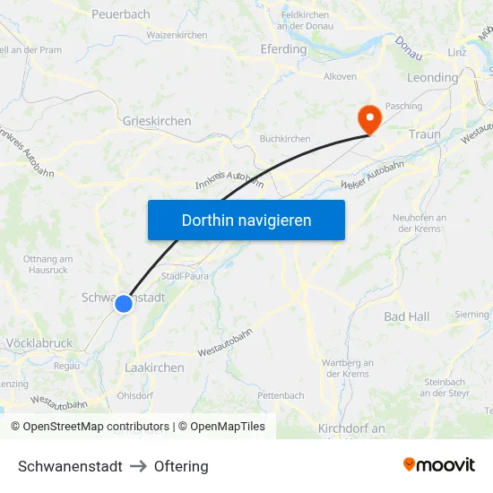 Schwanenstadt to Oftering map
