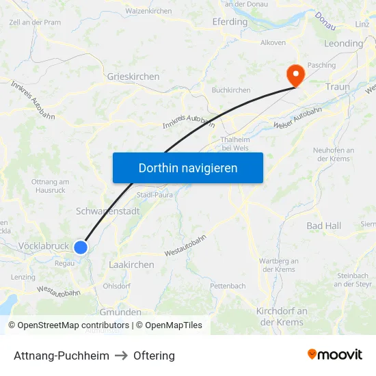 Attnang-Puchheim to Oftering map