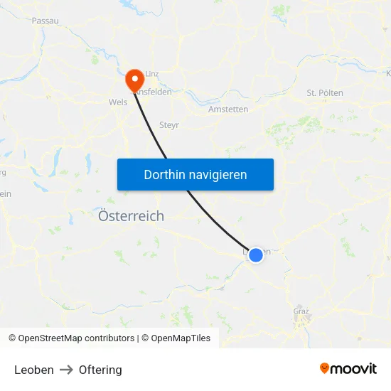 Leoben to Oftering map