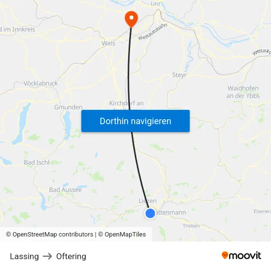 Lassing to Oftering map