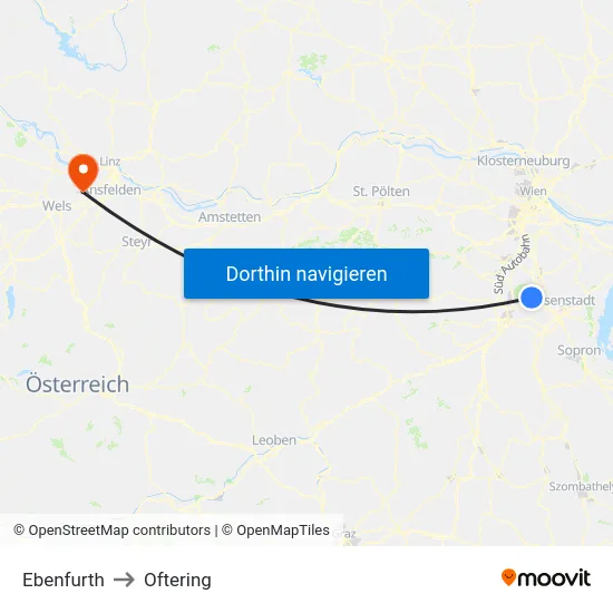 Ebenfurth to Oftering map