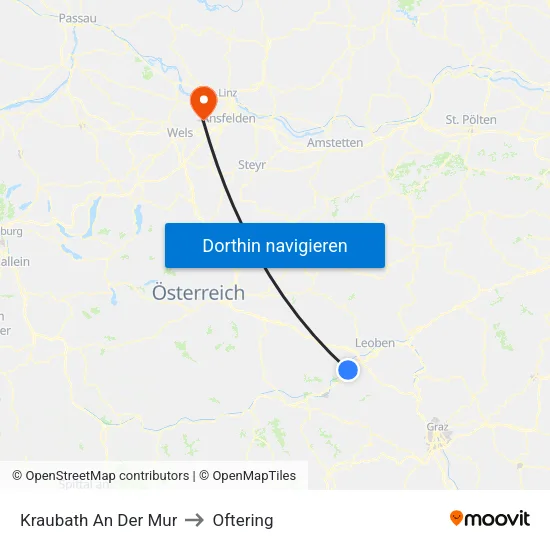 Kraubath An Der Mur to Oftering map