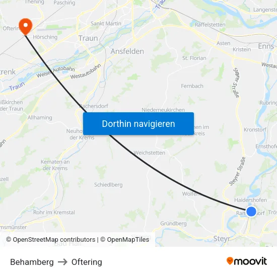 Behamberg to Oftering map