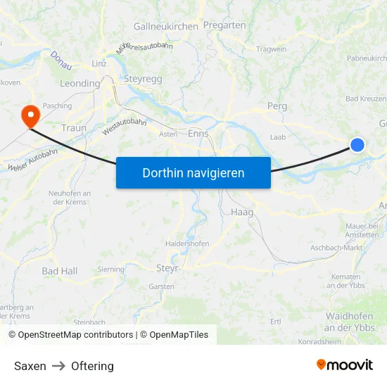 Saxen to Oftering map