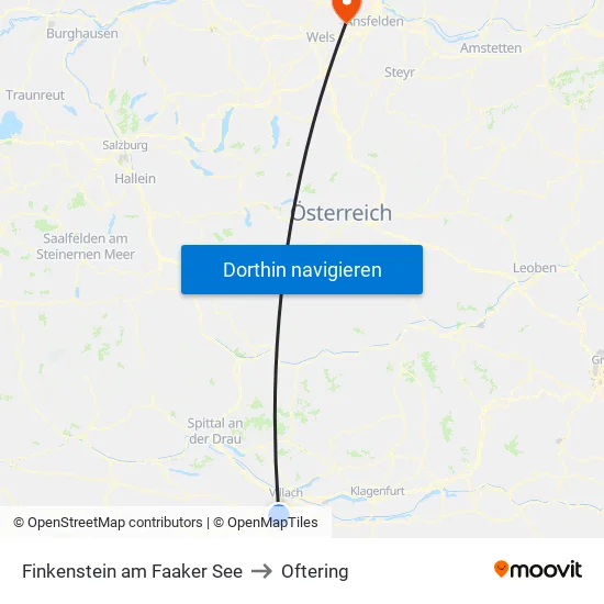Finkenstein am Faaker See to Oftering map