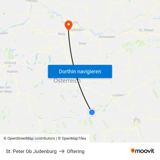 St. Peter Ob Judenburg to Oftering map