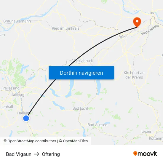 Bad Vigaun to Oftering map