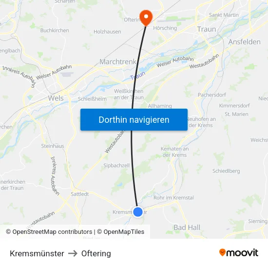 Kremsmünster to Oftering map