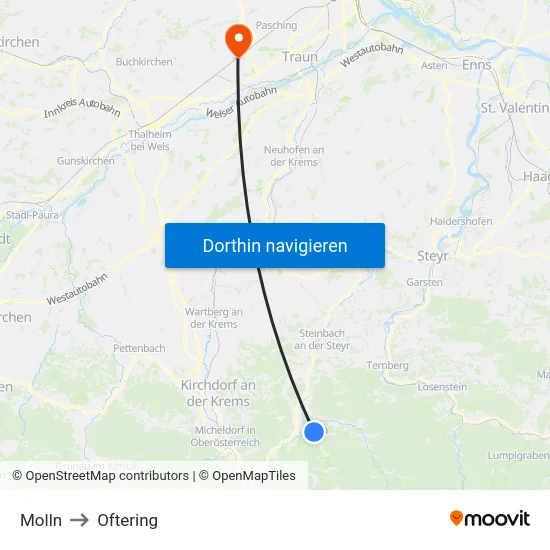 Molln to Oftering map