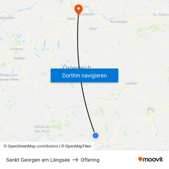 Sankt Georgen am Längsee to Oftering map