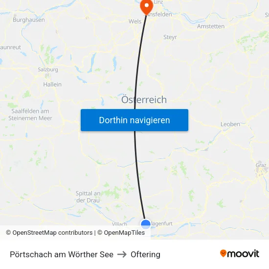Pörtschach am Wörther See to Oftering map
