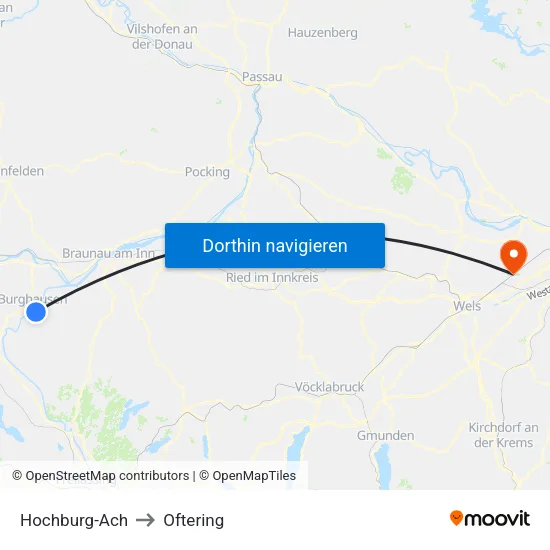 Hochburg-Ach to Oftering map
