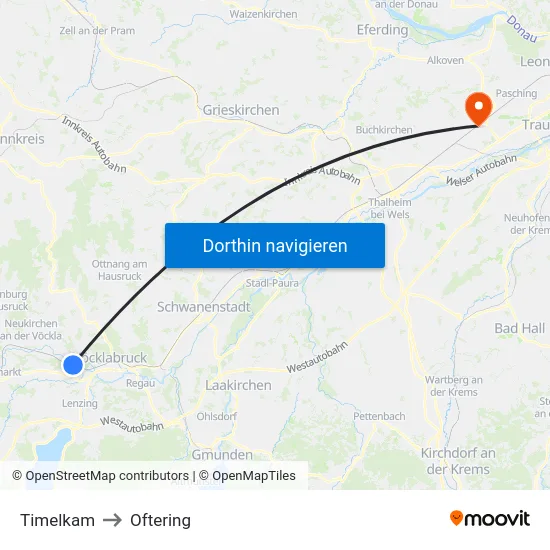 Timelkam to Oftering map