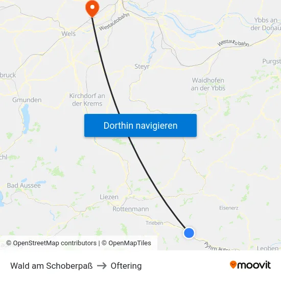 Wald am Schoberpaß to Oftering map