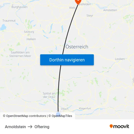 Arnoldstein to Oftering map