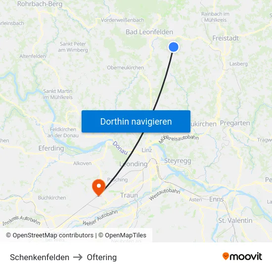 Schenkenfelden to Oftering map