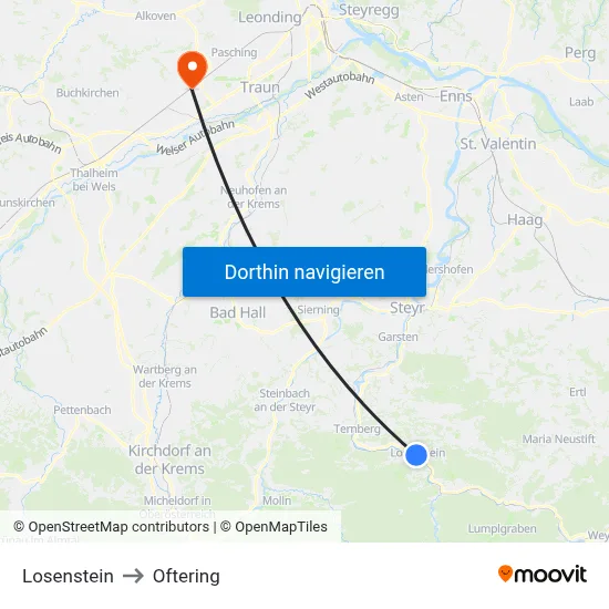 Losenstein to Oftering map