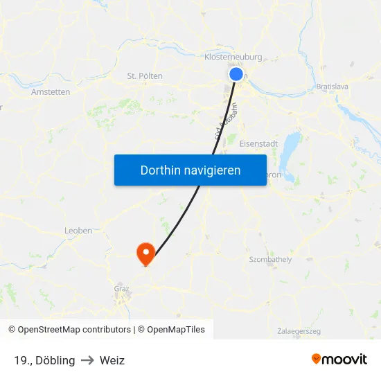 19., Döbling to Weiz map