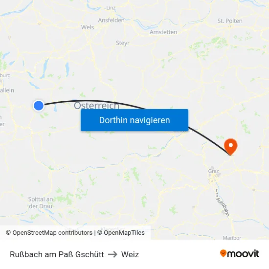 Rußbach am Paß Gschütt to Weiz map