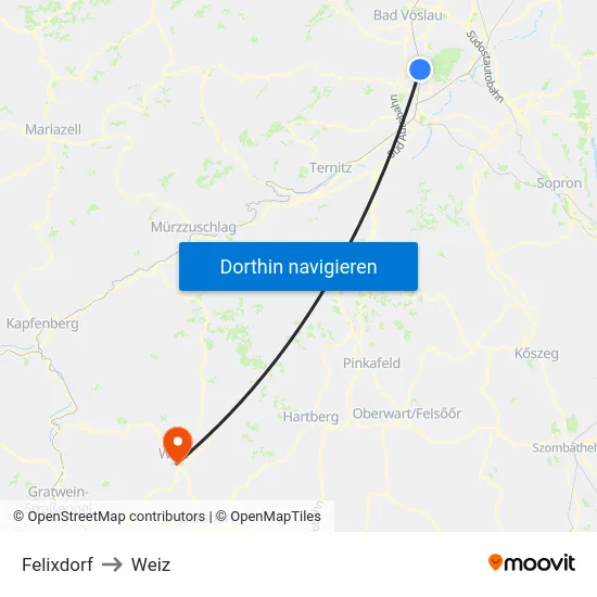 Felixdorf to Weiz map