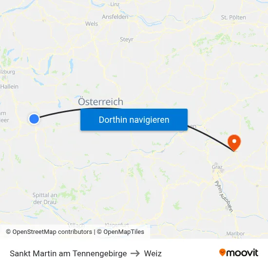 Sankt Martin am Tennengebirge to Weiz map