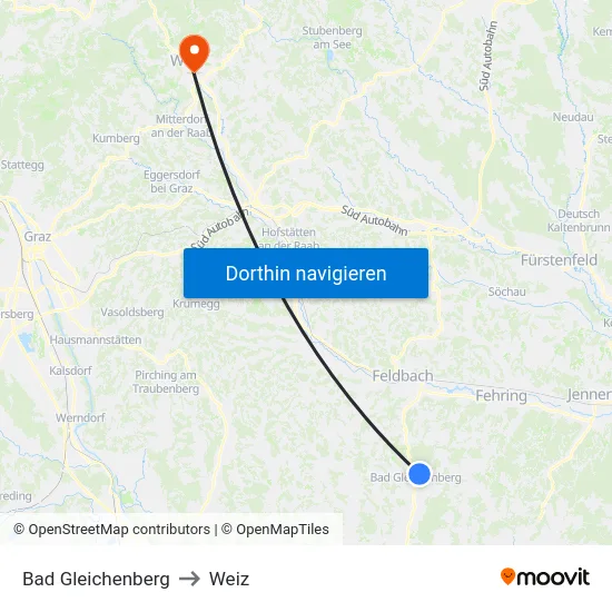 Bad Gleichenberg to Weiz map