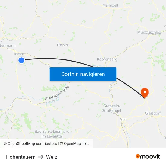 Hohentauern to Weiz map