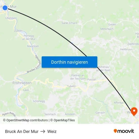 Bruck An Der Mur to Weiz map