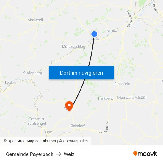 Gemeinde Payerbach to Weiz map