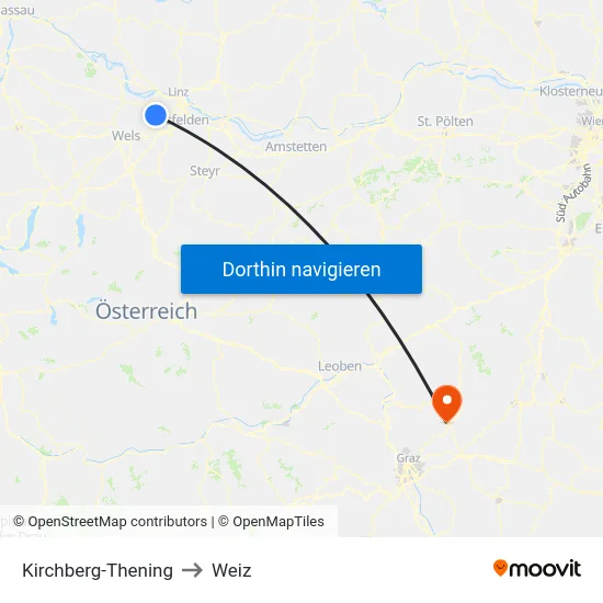 Kirchberg-Thening to Weiz map