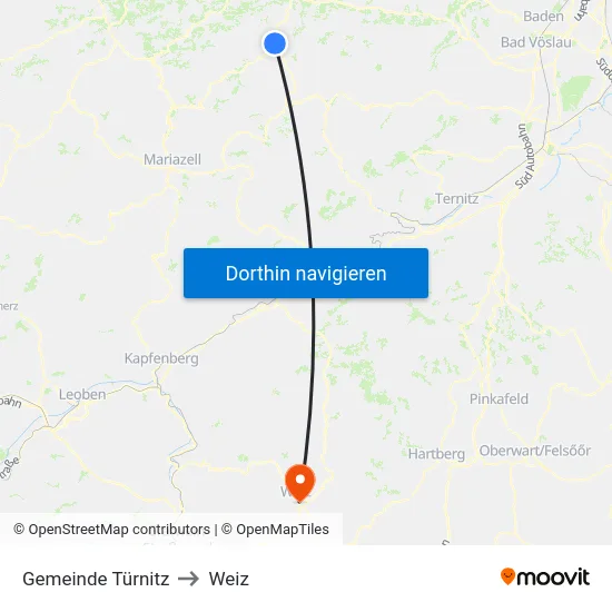 Gemeinde Türnitz to Weiz map