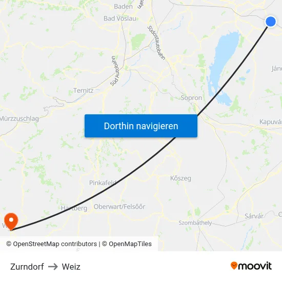 Zurndorf to Weiz map