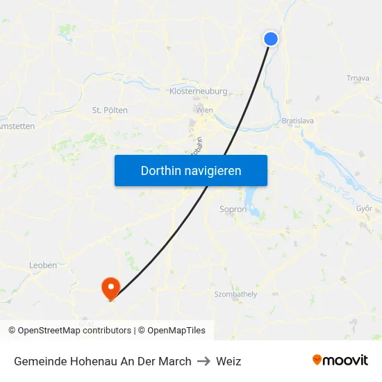 Gemeinde Hohenau An Der March to Weiz map