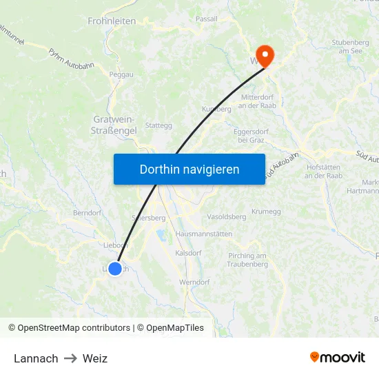 Lannach to Weiz map