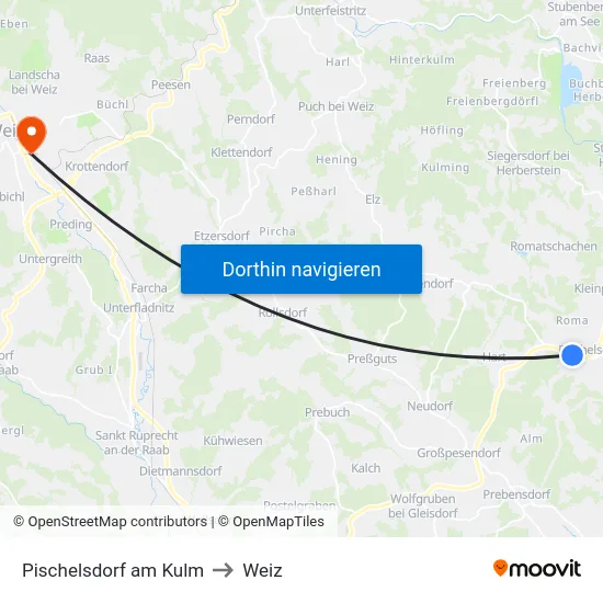 Pischelsdorf am Kulm to Weiz map